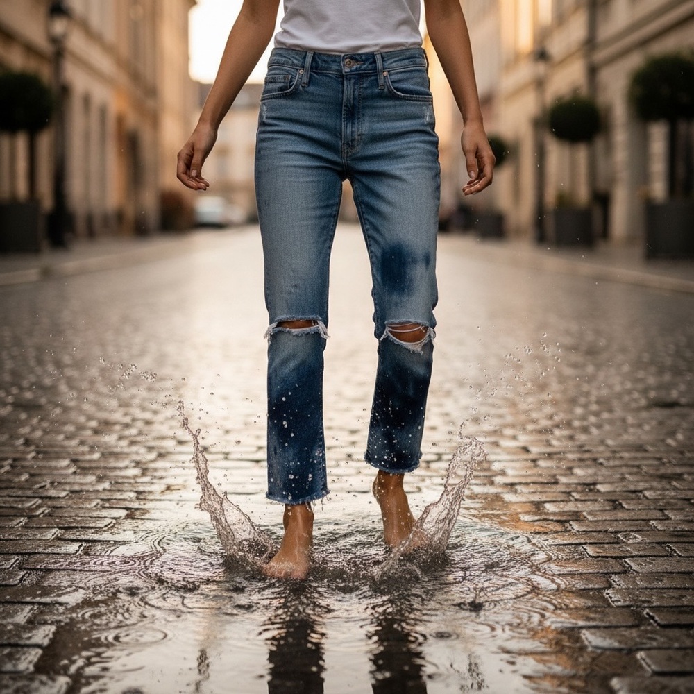 MOTHER Dark-to-Mid Blue Cropped Distressed Ankle Jeans